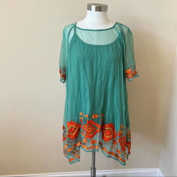 Double D Ranch Tops - Double D Ranch Embroidered Chiffon Top Size XL Turquoise Aqua 14439